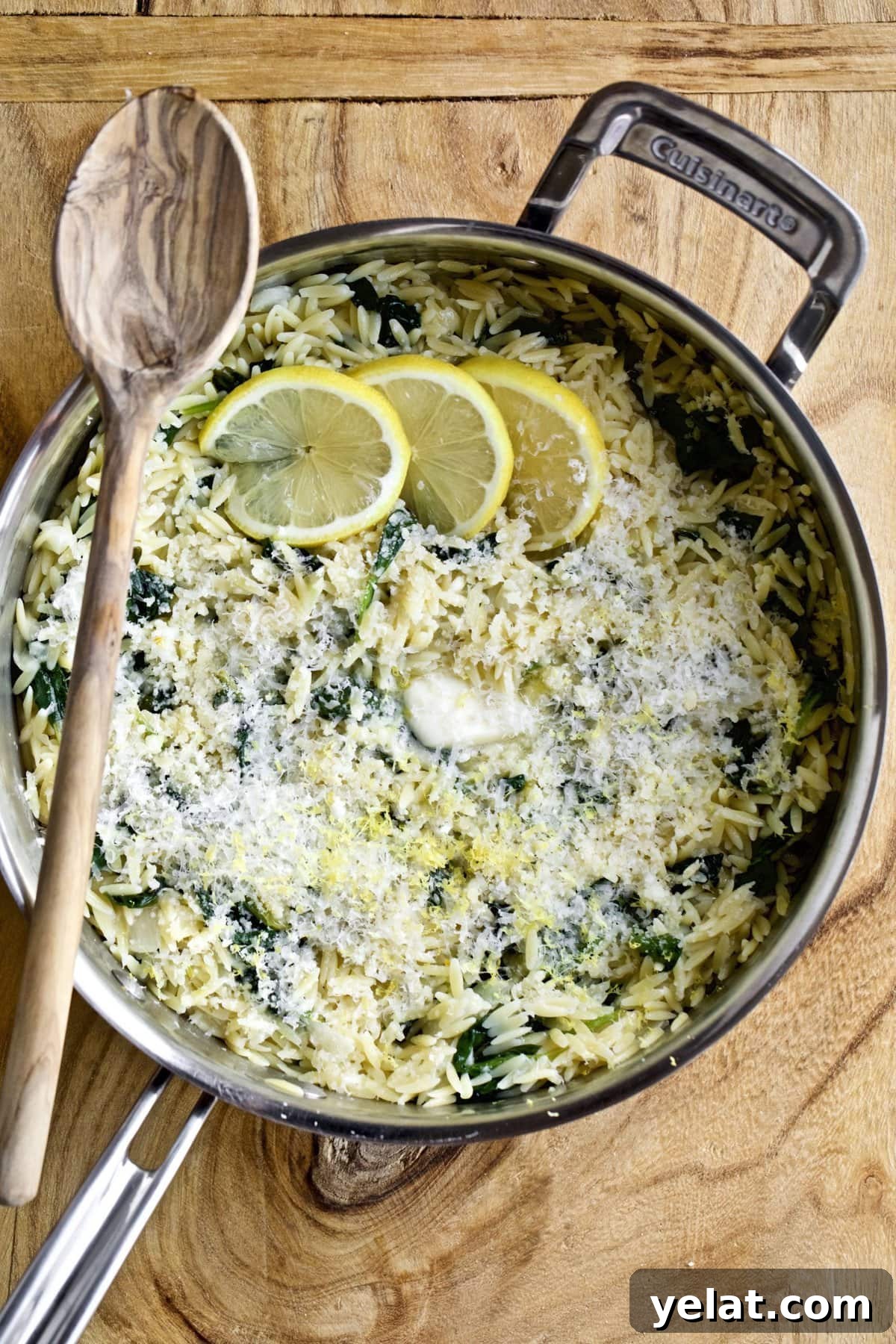Creamy Lemon Orzo Pasta in a pan