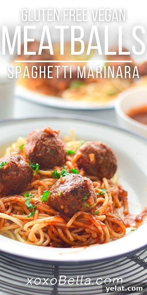 Air Fryer Meatballs in Marinara Sauce: Quick Homemade Recipe 23 A plate of spaghetti topped with vegan meatballs with spaghetti marinara, finished with rich marinara sauce and a parsley garnish.