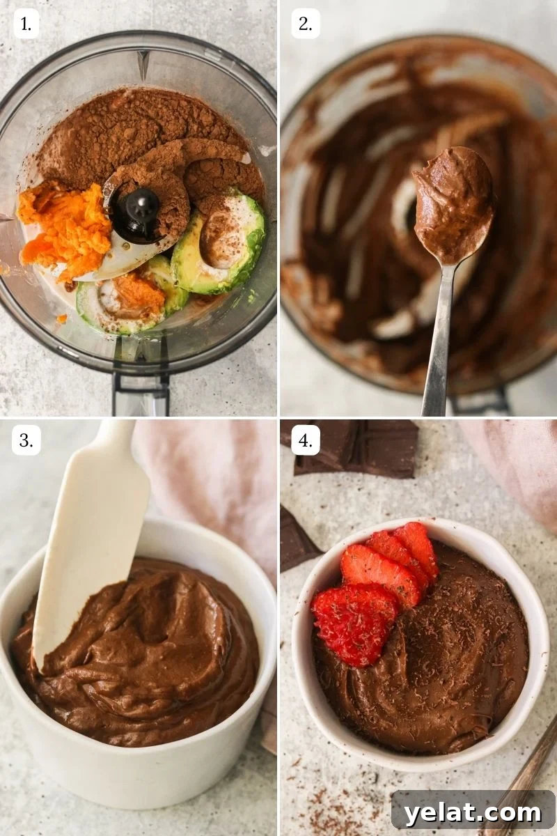 Creamy Avocado Chocolate Pudding Even Picky Eaters Love 4 numbered step by step photos for this hidden veggie chocolate pudding