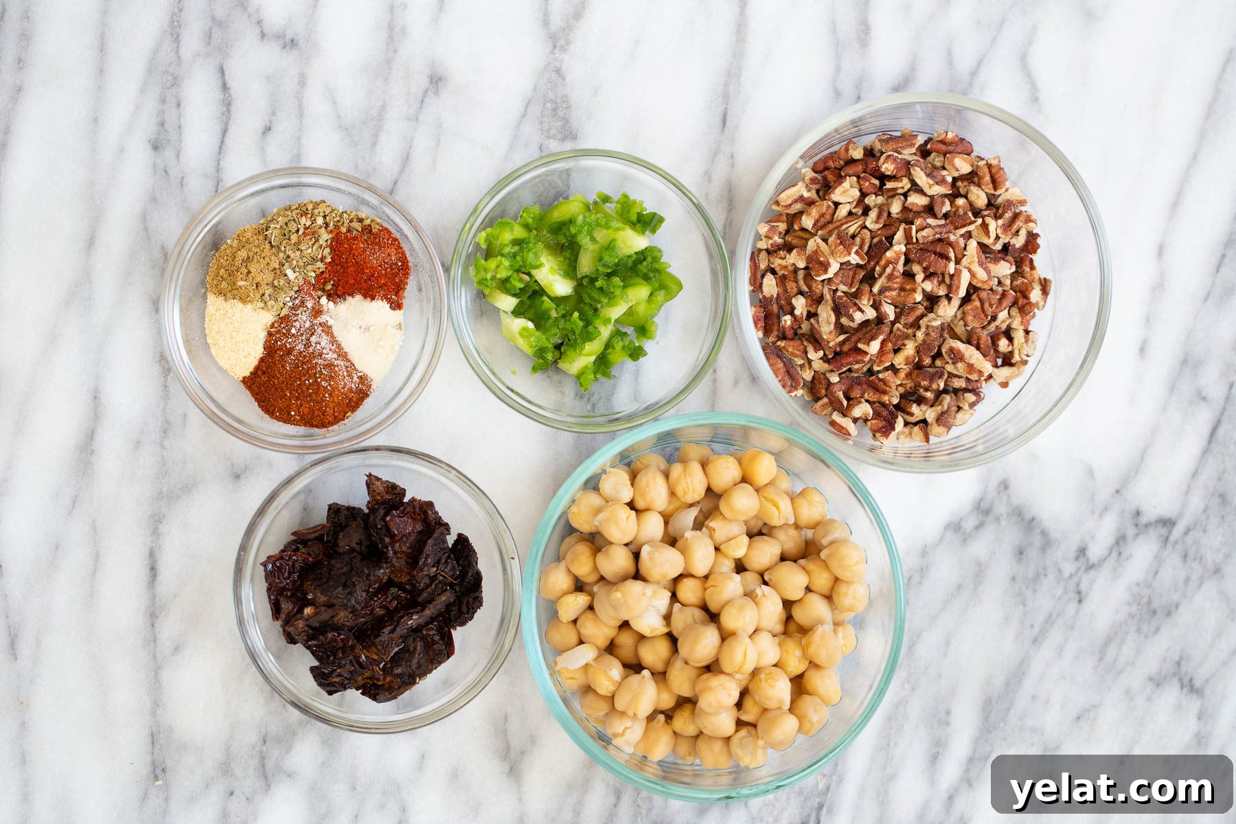 walnut taco meat overhead shot of ingredients needed for making vegan walnut taco meat