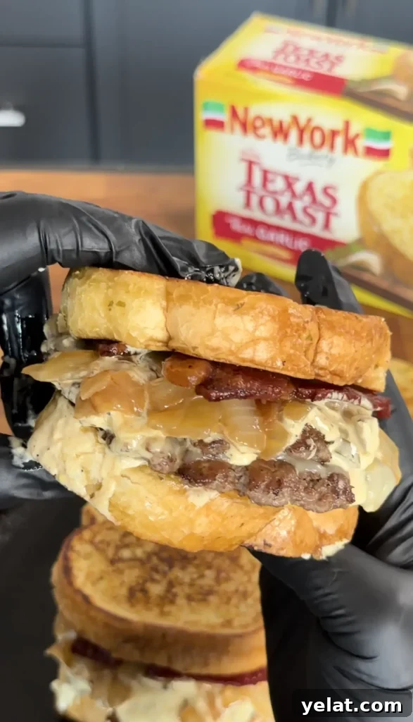 Texas Toast Bacon Cheesburgers with Melty Cheese and Crispy Bacon 2 texas toast cheeseburgers