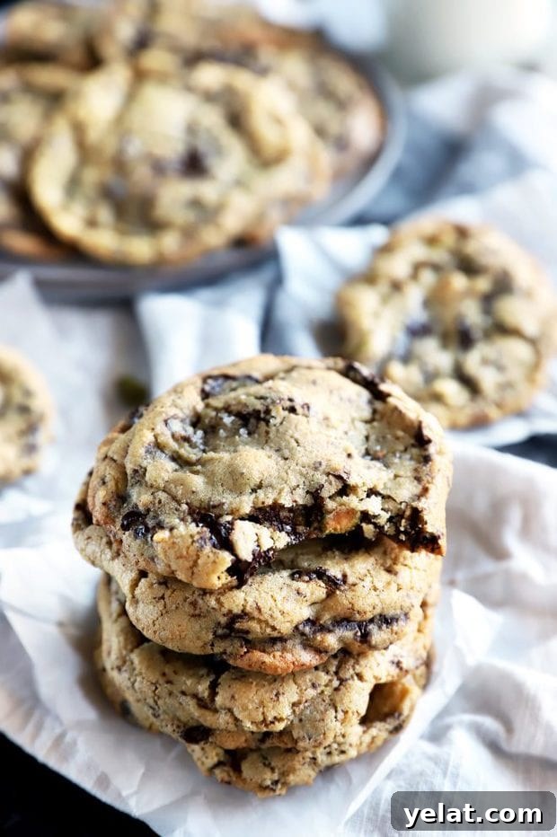 Sea Salt Pistachio Dark Chocolate Cookies Recipe 2 Stack of chocolate cookies image