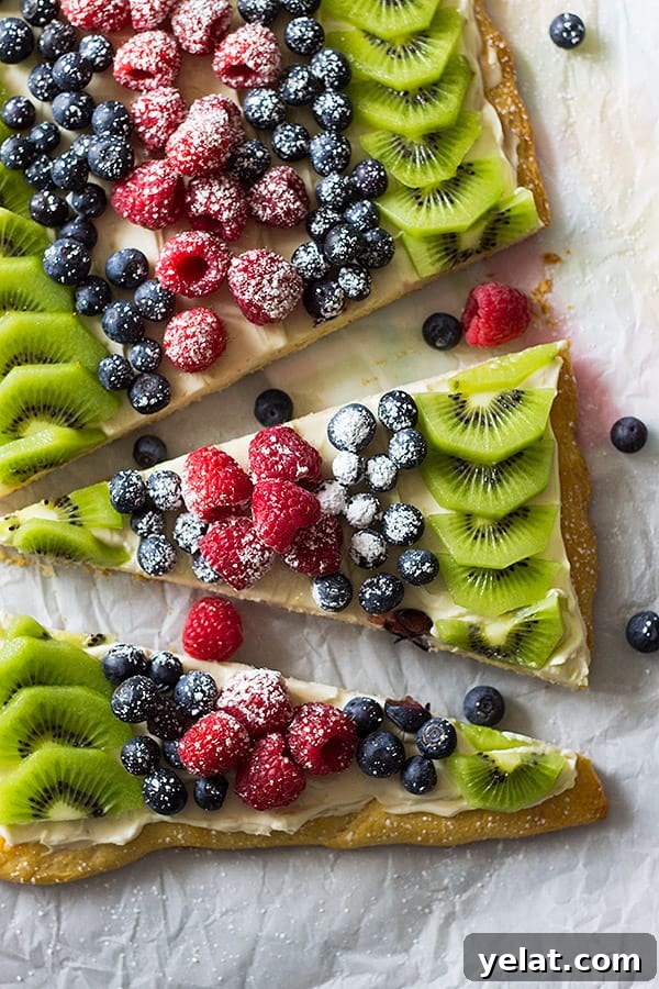Fresh Fruit Pizza Recipe: Creamy No-Bake Dessert Pizza 2 This Easy Fruit Pizza is made with a crescent sheet instead of sugar cookie dough. Then topped with sweetened cream cheese and lots of fruit!