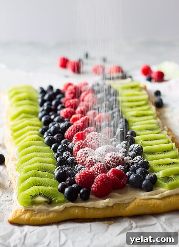 Fresh Fruit Pizza Recipe: Creamy No-Bake Dessert Pizza 3 This Easy Fruit Pizza is a quick and simple recipe. It features crescent dough, sweetened cream cheese and lots of juicy fruit!