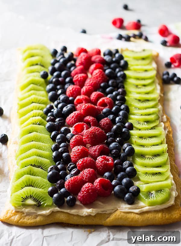 Fresh Fruit Pizza Recipe: Creamy No-Bake Dessert Pizza 5 This Easy Fruit Pizza is an easy recipe thanks to store bought crescent dough. It's then topped with sweetened cream cheese and loads of juicy fruit!