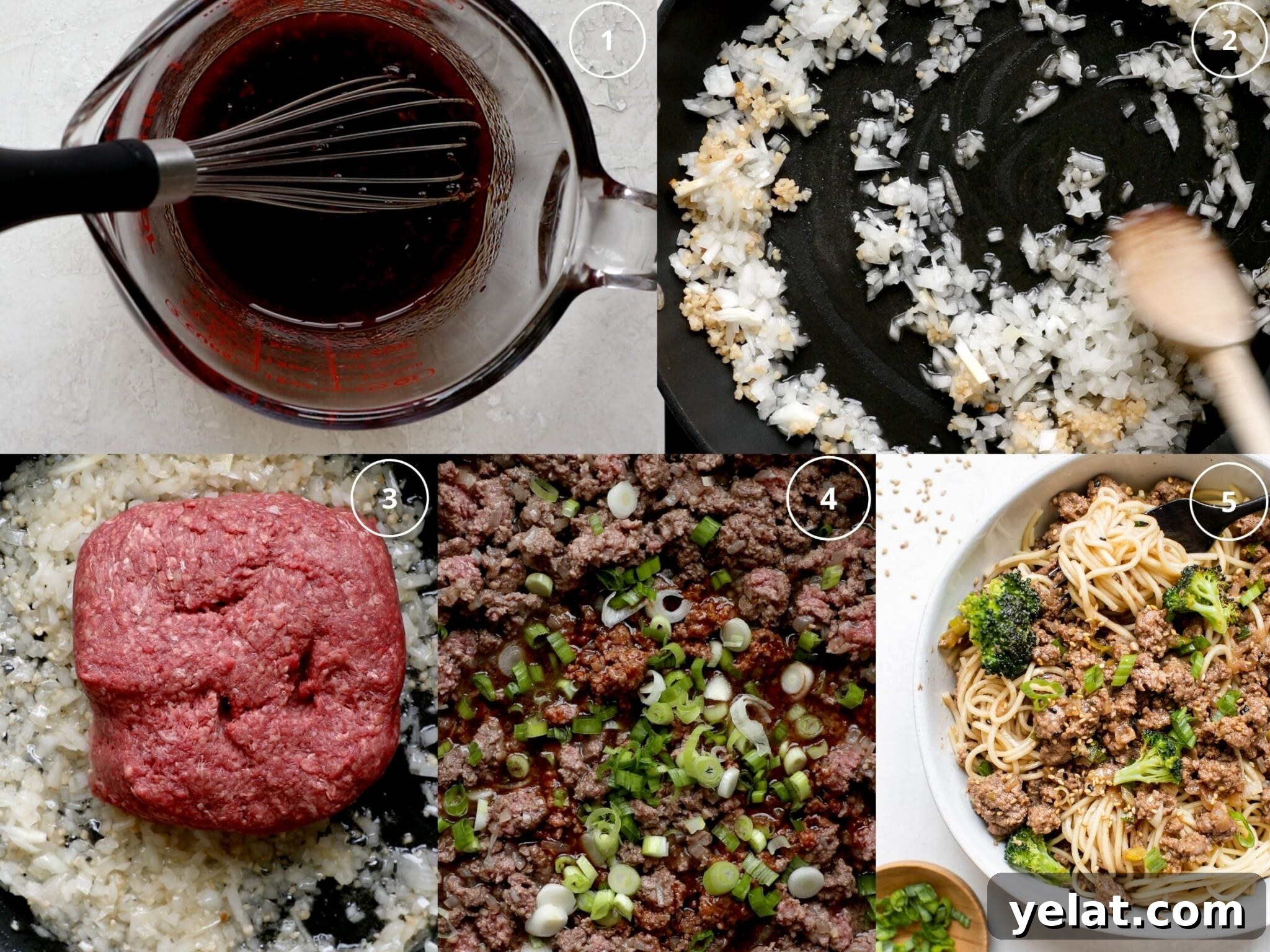 Asian-Style Beef and Noodles Stir-Fry Recipe 4 step by step photos making beef with egg noodles in a skillet