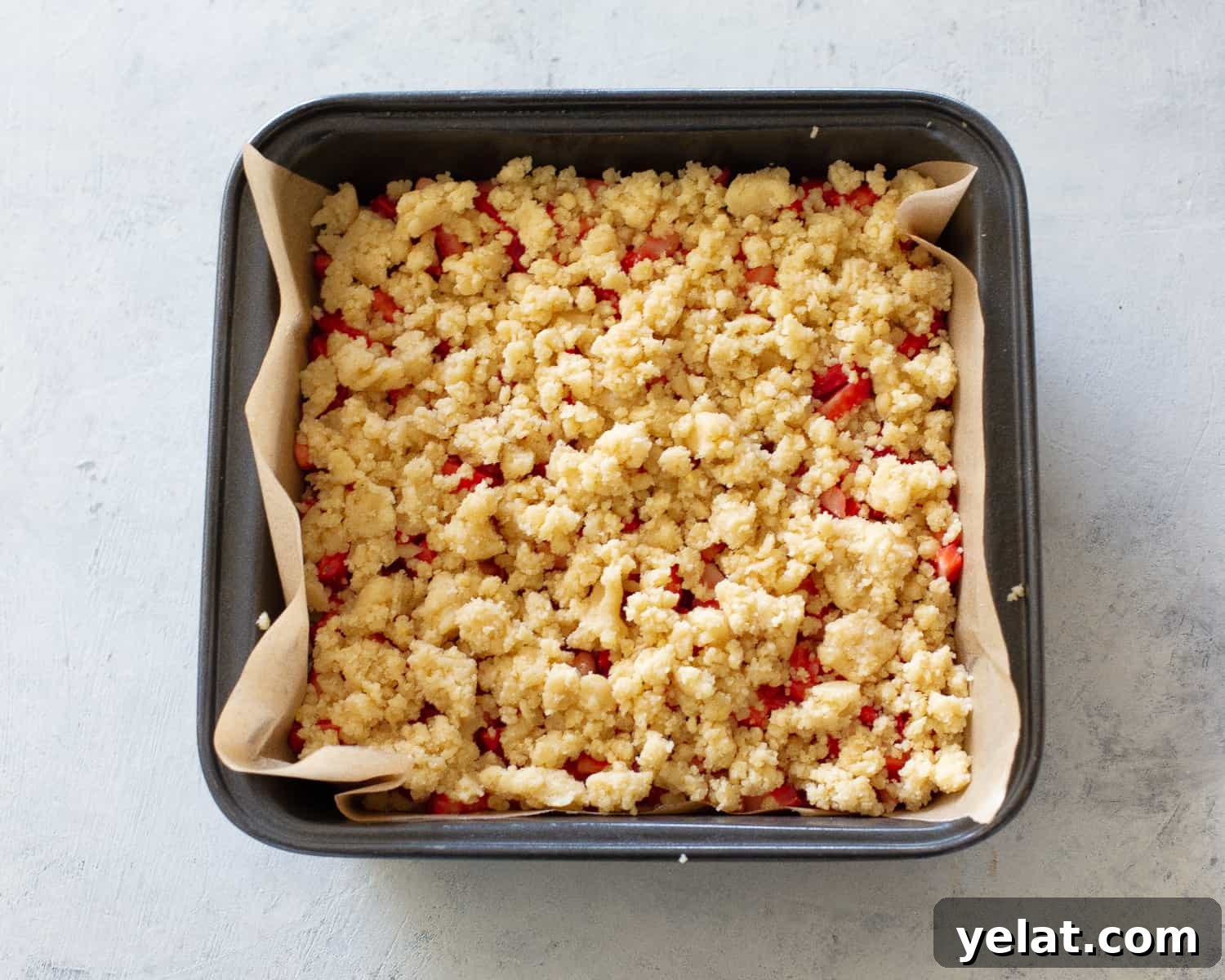 Strawberry Crumble Bars with Buttery Oat Crust 7 crumb topping