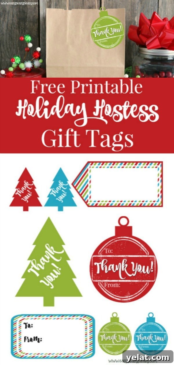 Printable Holiday Hostess Gift Tags — Free Downloadable Pack 10 Free Printable Christmas Gift Tags. #christmas #christmasgifttags #printablechristmasgifttags