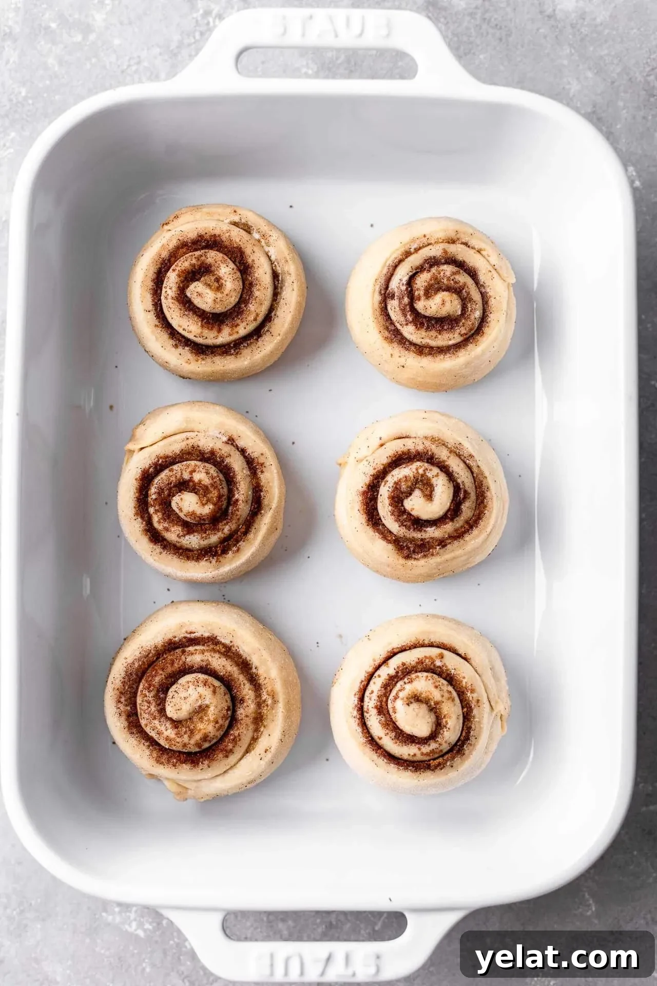 Cinnamon Rolls for Two: Small-Batch Recipe for Soft, Gooey Treats 9 small batch cinnamon rolls in baking pan before rise