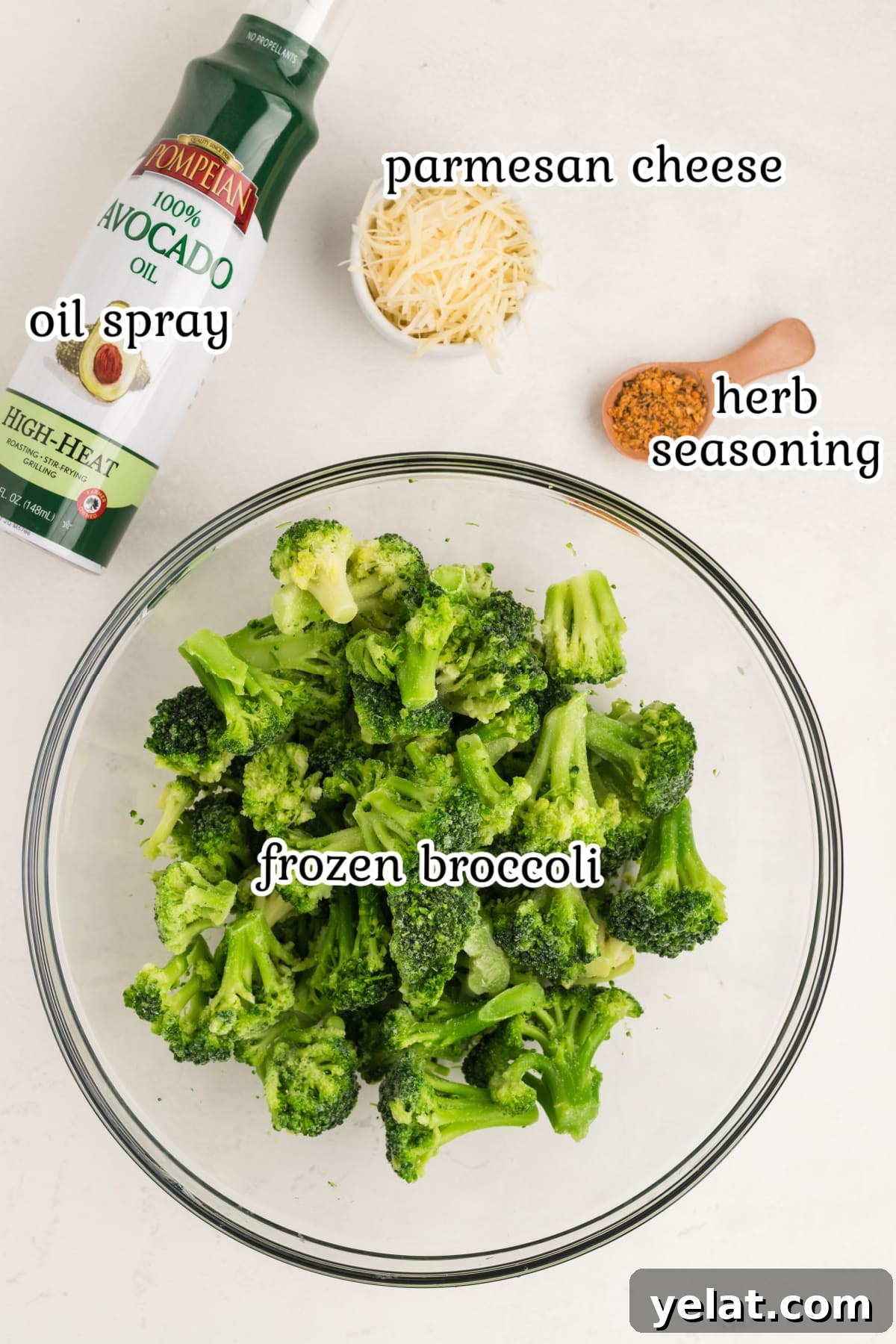 Crispy Air Fryer Frozen Broccoli: Quick 15-Minute Recipe 3 Recipe ingredients on a white surface.