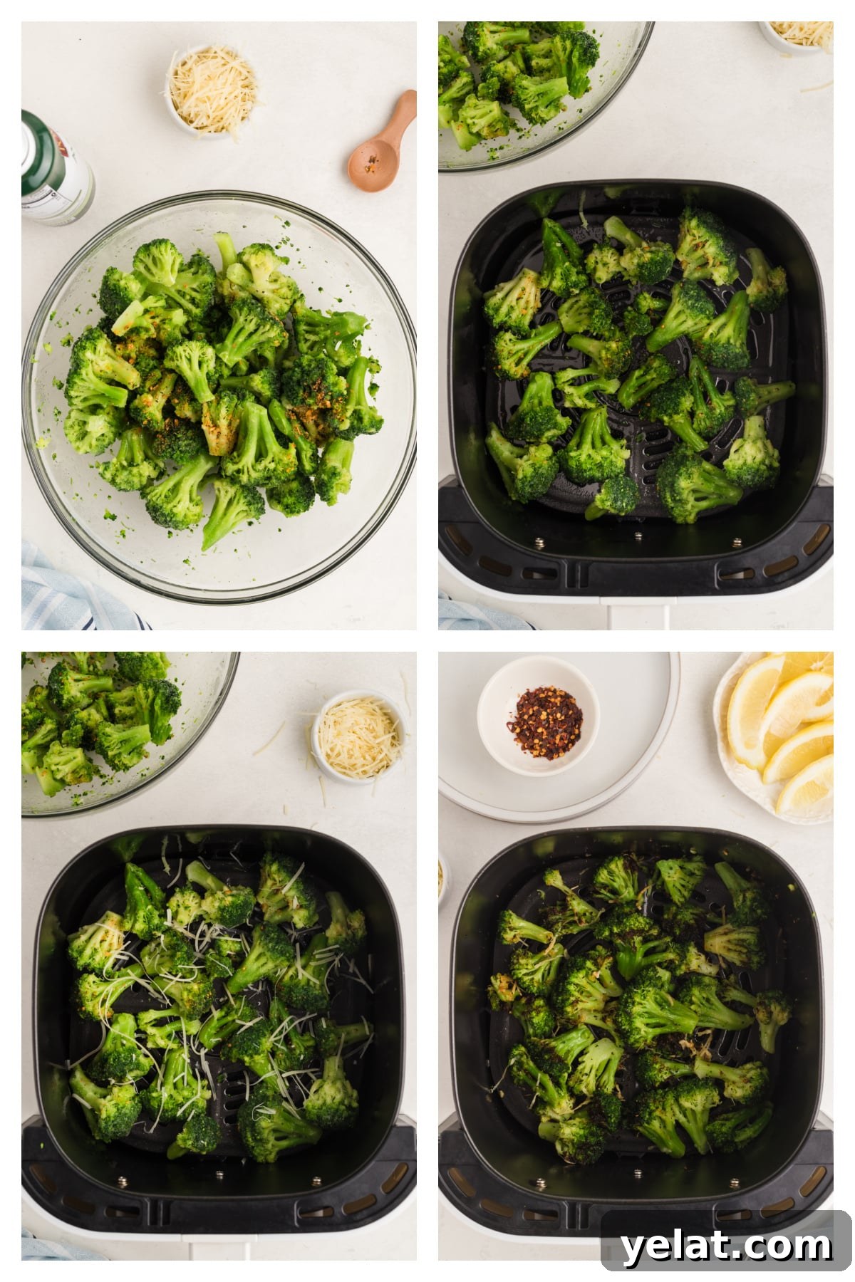 Crispy Air Fryer Frozen Broccoli: Quick 15-Minute Recipe 4 A collage of four images with instructions to make the recipe.