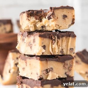 No-Bake Chocolate Chip Cookie Bars are irresistible, fun to make, and safe to eat! Simply put the bars in the refrigerator, chill, and enjoy!