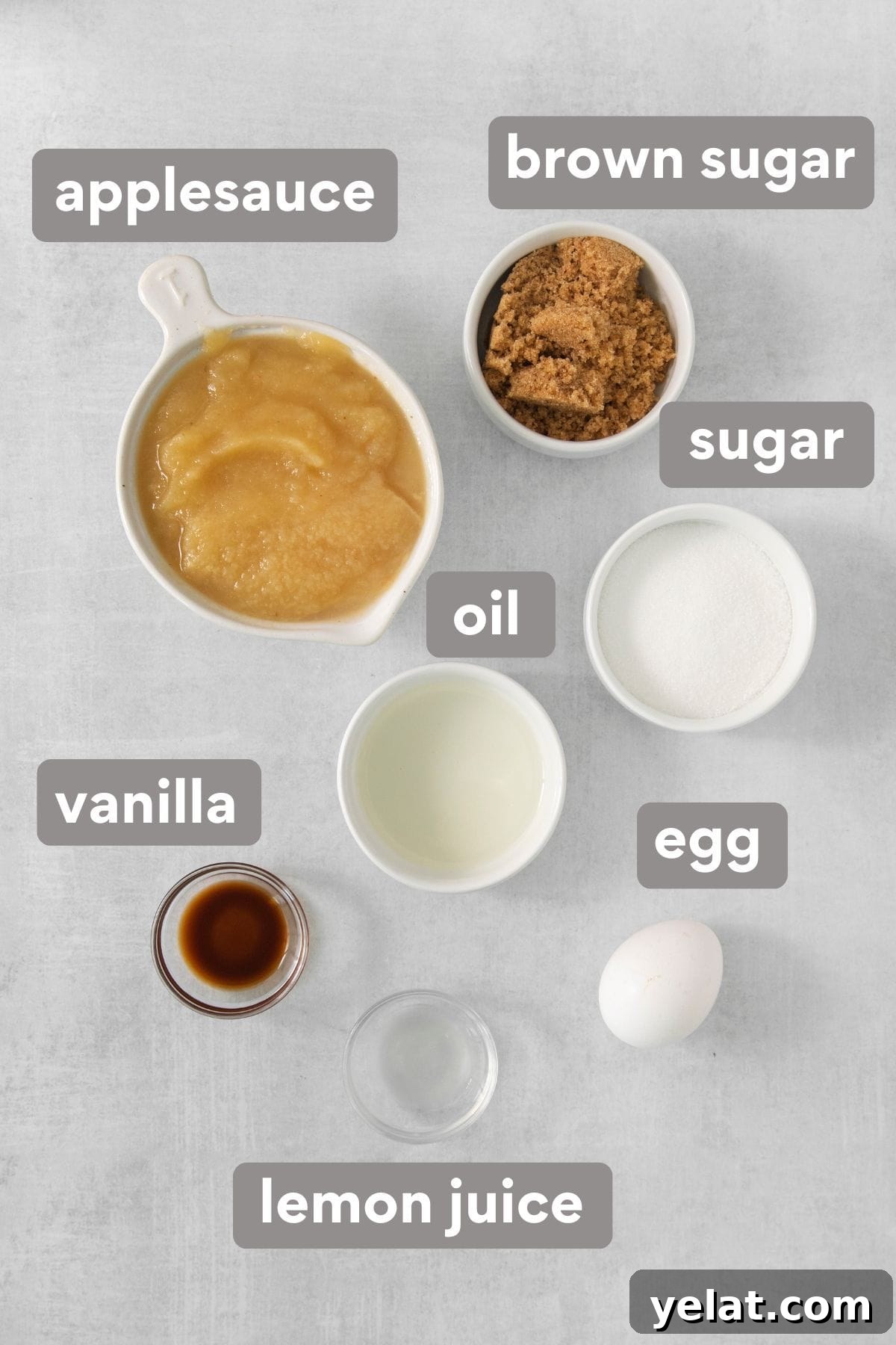 Wet ingredients for applesauce cake on a countertop
