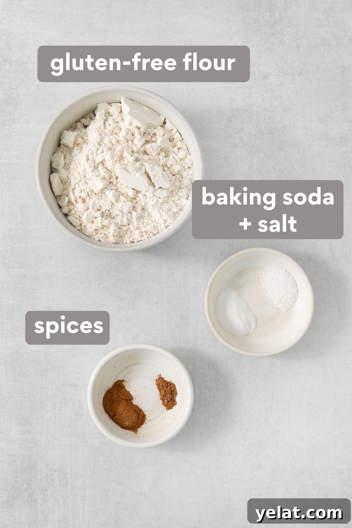Dry ingredients for applesauce cake on a countertop