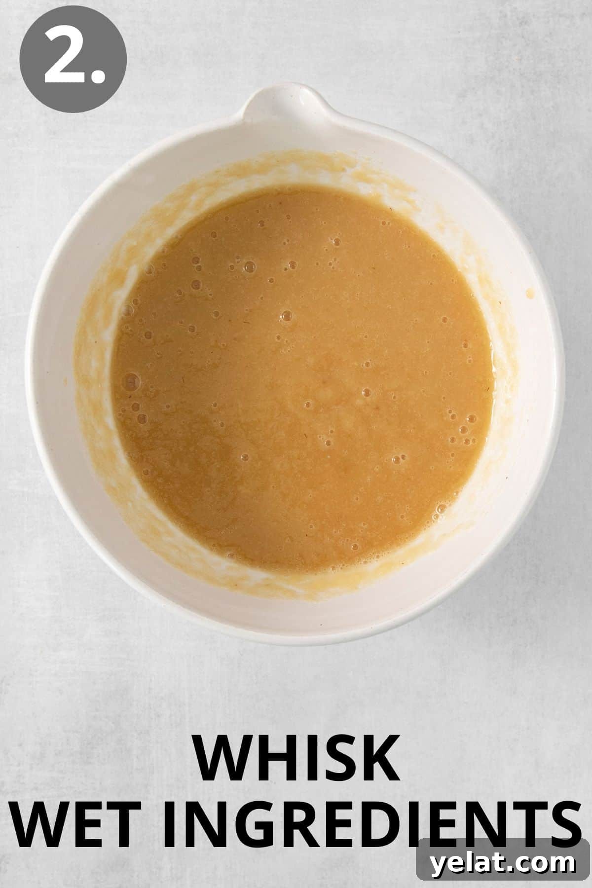 Wet and dry ingredients in a bowl