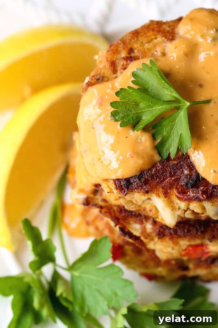 crab cakes with remoulade sauce and sliced lemons