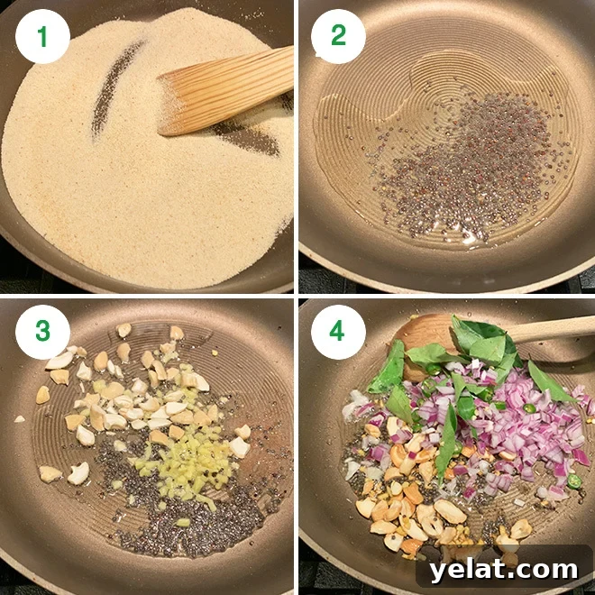 step by step pictures of making sooji-rava upma 