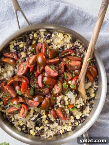 Cauliflower Rice and Beans with Corn is an easy vegetarian and gluten-free meal loaded with veggies.