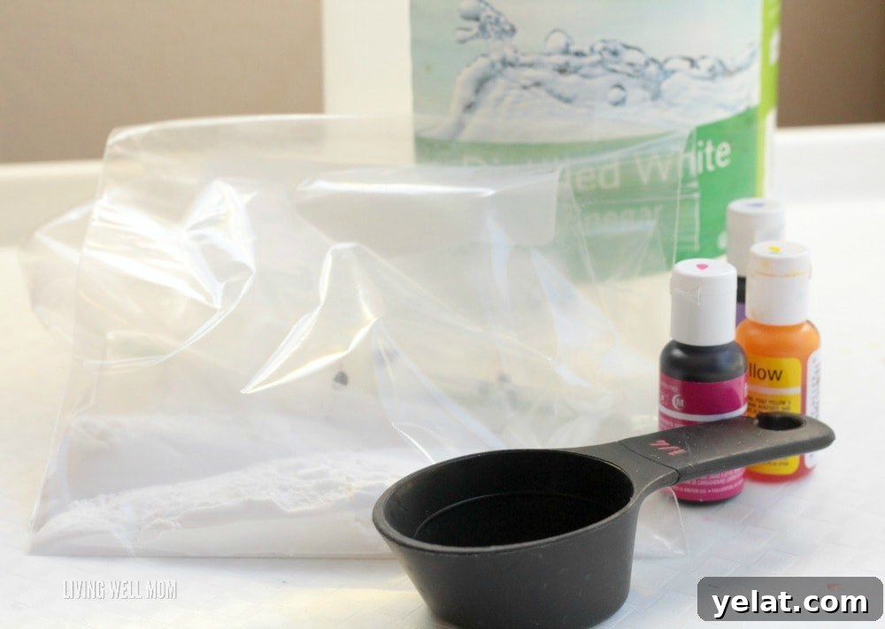 baking soda, vinegar and food coloring for easy science experiment