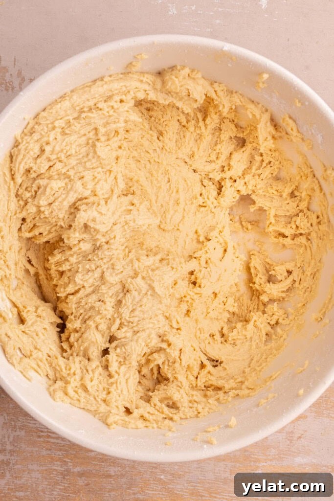 Cookie dough before adding walnuts and chocolate chips.