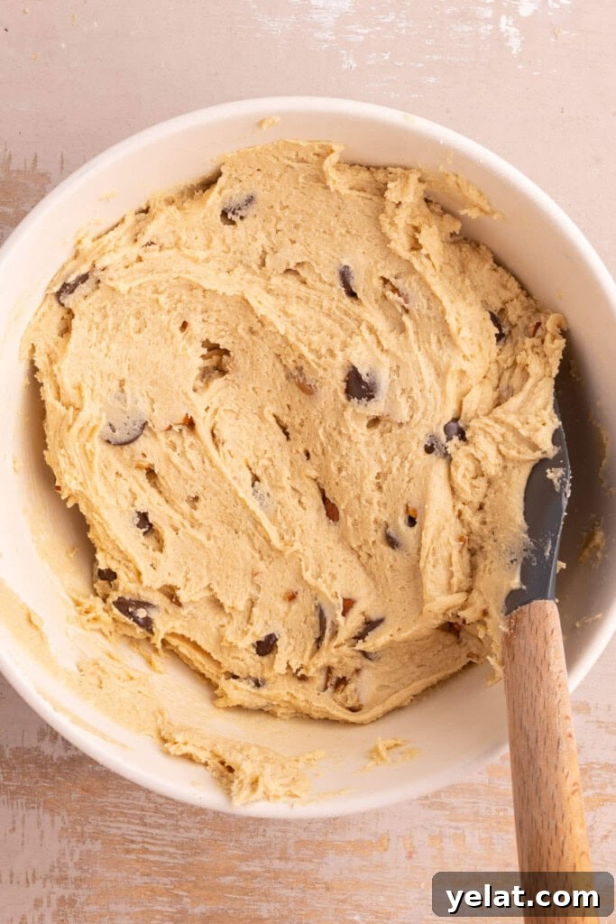 Chocolate chip cookie dough with chopped walnuts.