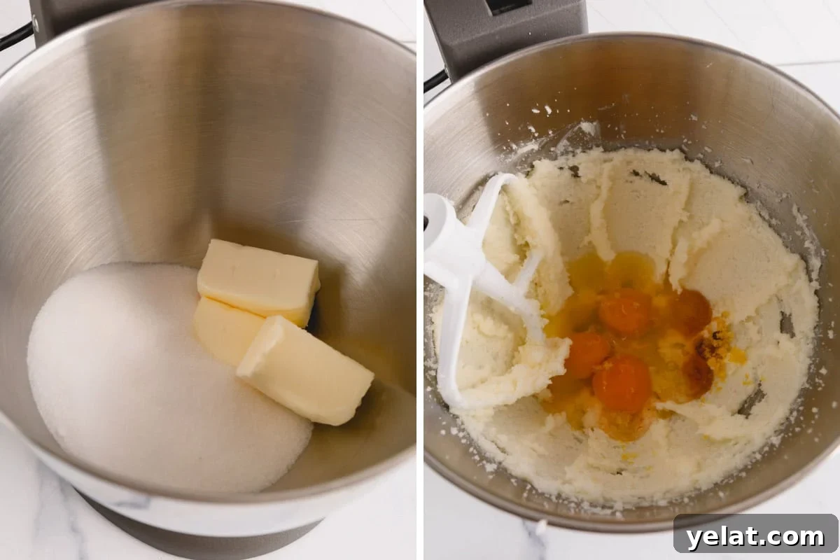 Lemon Sheet Cake Recipe: Zesty, Moist Lemon Cake for Large Groups 6 The process of creaming butter and beating eggs for cake batter.