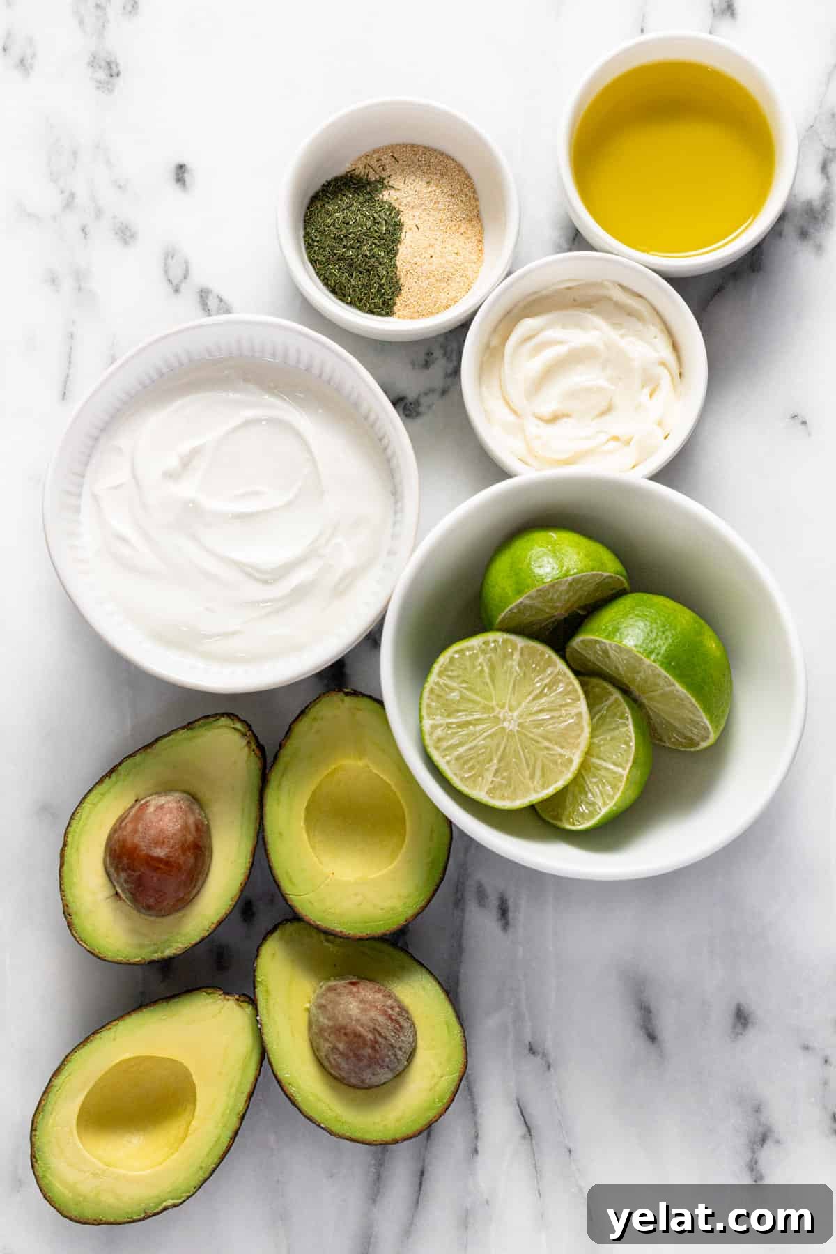 5-Minute Avocado Lime Ranch Dressing (Chick-fil-A Copycat) 3 Bowls of ingredients to make creamy avocado salad dressing.