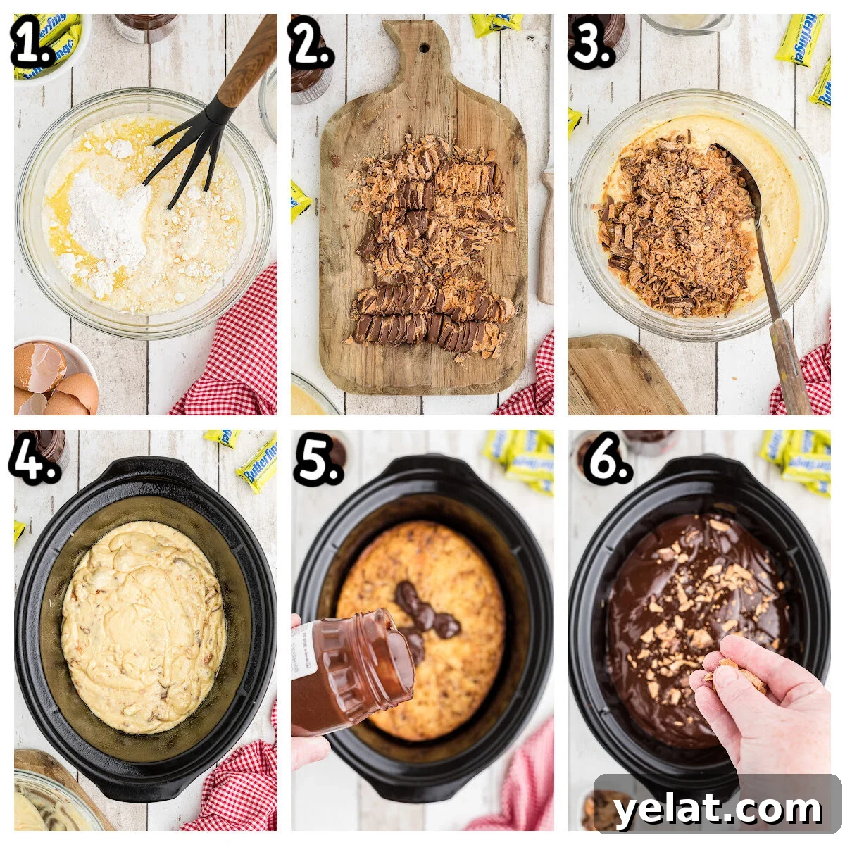 Slow Cooker Butterfinger Dessert Cake Recipe 4 6 images about how to mix cake mix, and assemble butterfinger cake in slow cooker.