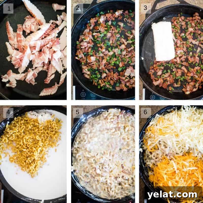 Photo collage of pictures to make jalapeno mac and cheese