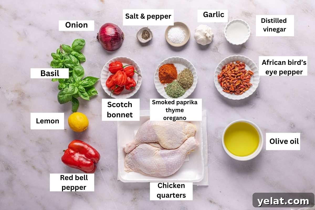 Peri-Peri Chicken Recipe: Spicy Portuguese Grilled Chicken Tutorial 4 Ingredient shot for the peppered chicken recipe.