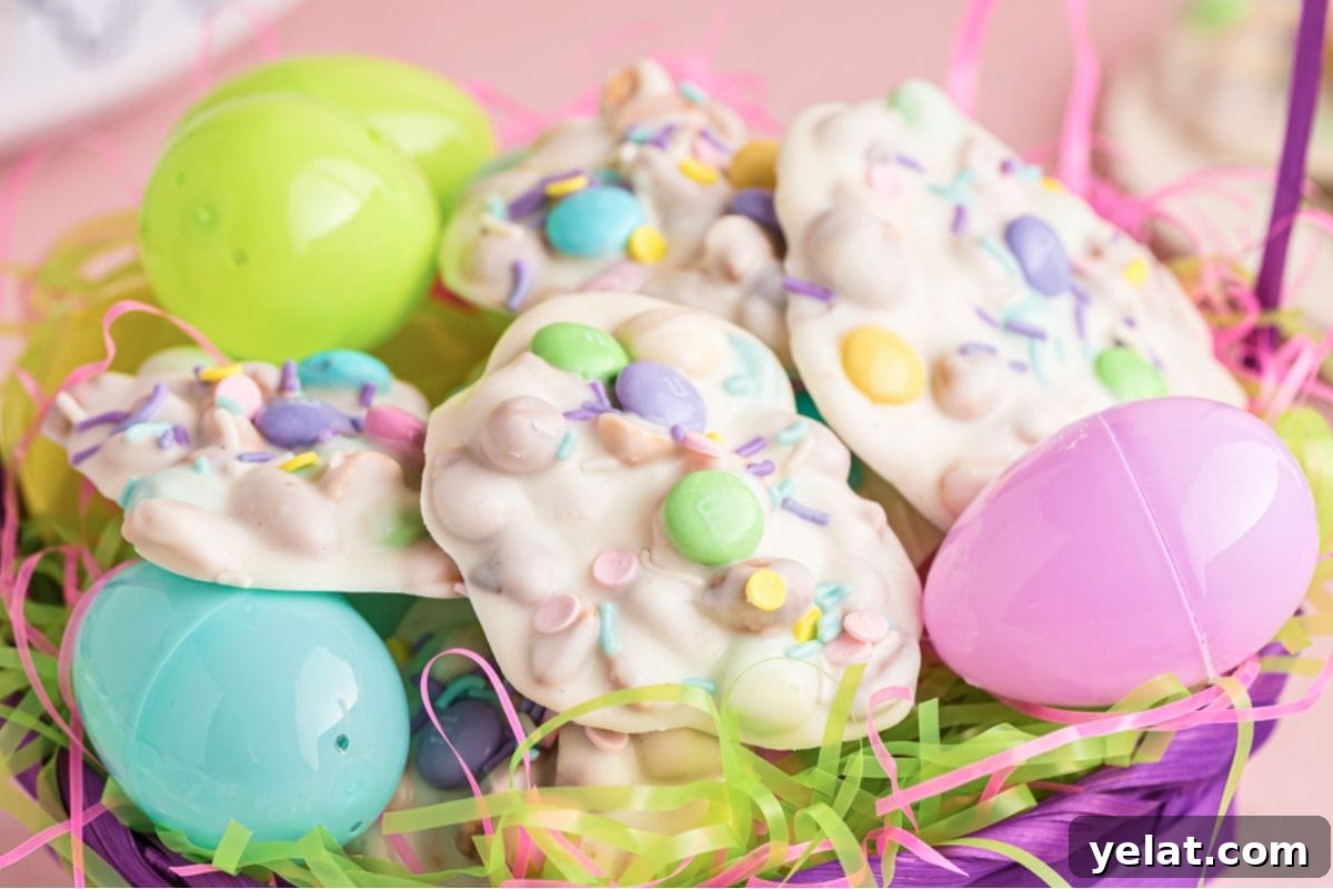 12 Crowd-Pleasing Easter Crockpot Recipes for a Stress-Free Holiday 7 A vibrant basket filled with colorful chocolate candies and plastic Easter eggs surrounded by bright pastel grass.