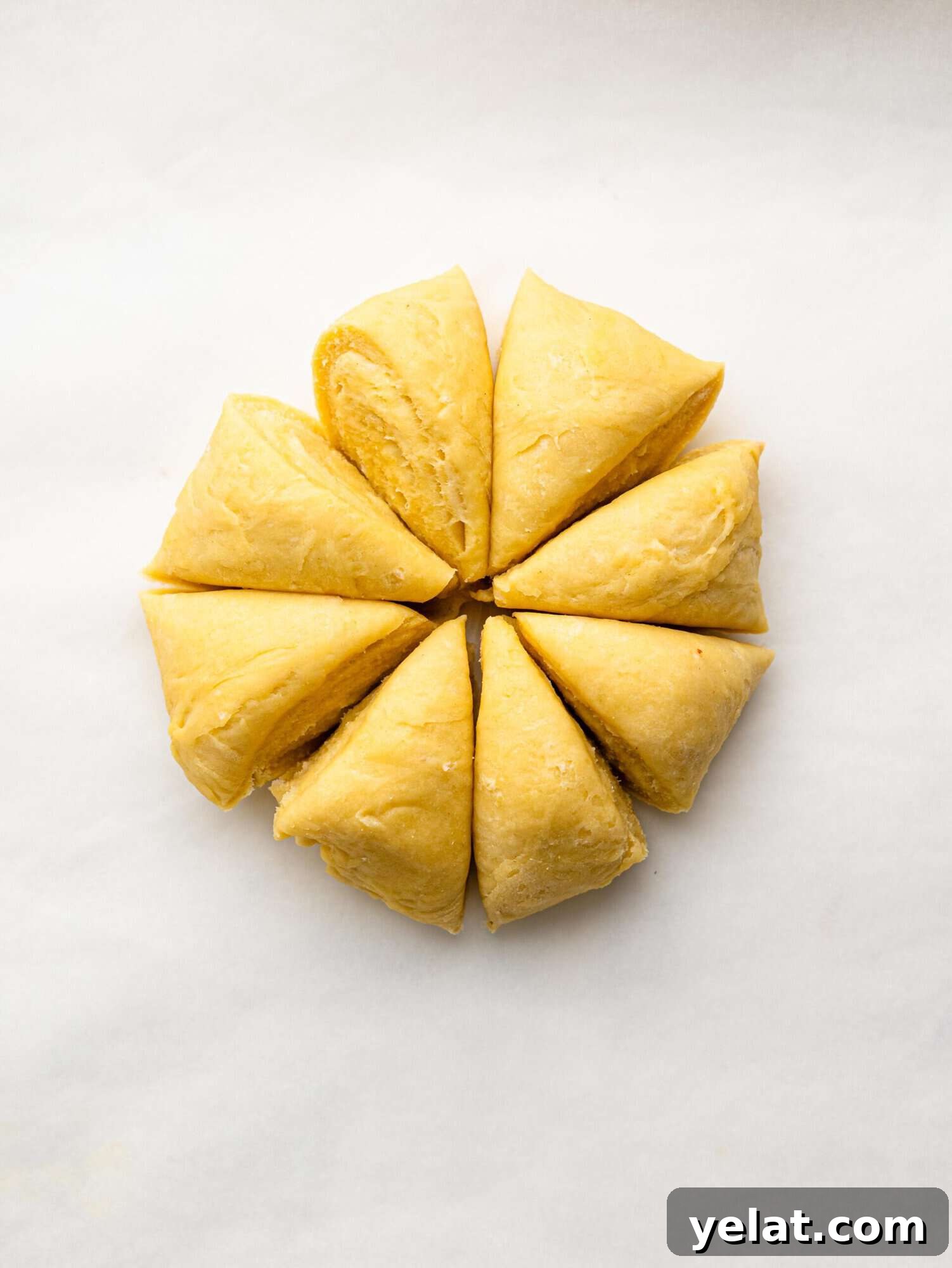 Easy empanada dough cut into 8 pieces.