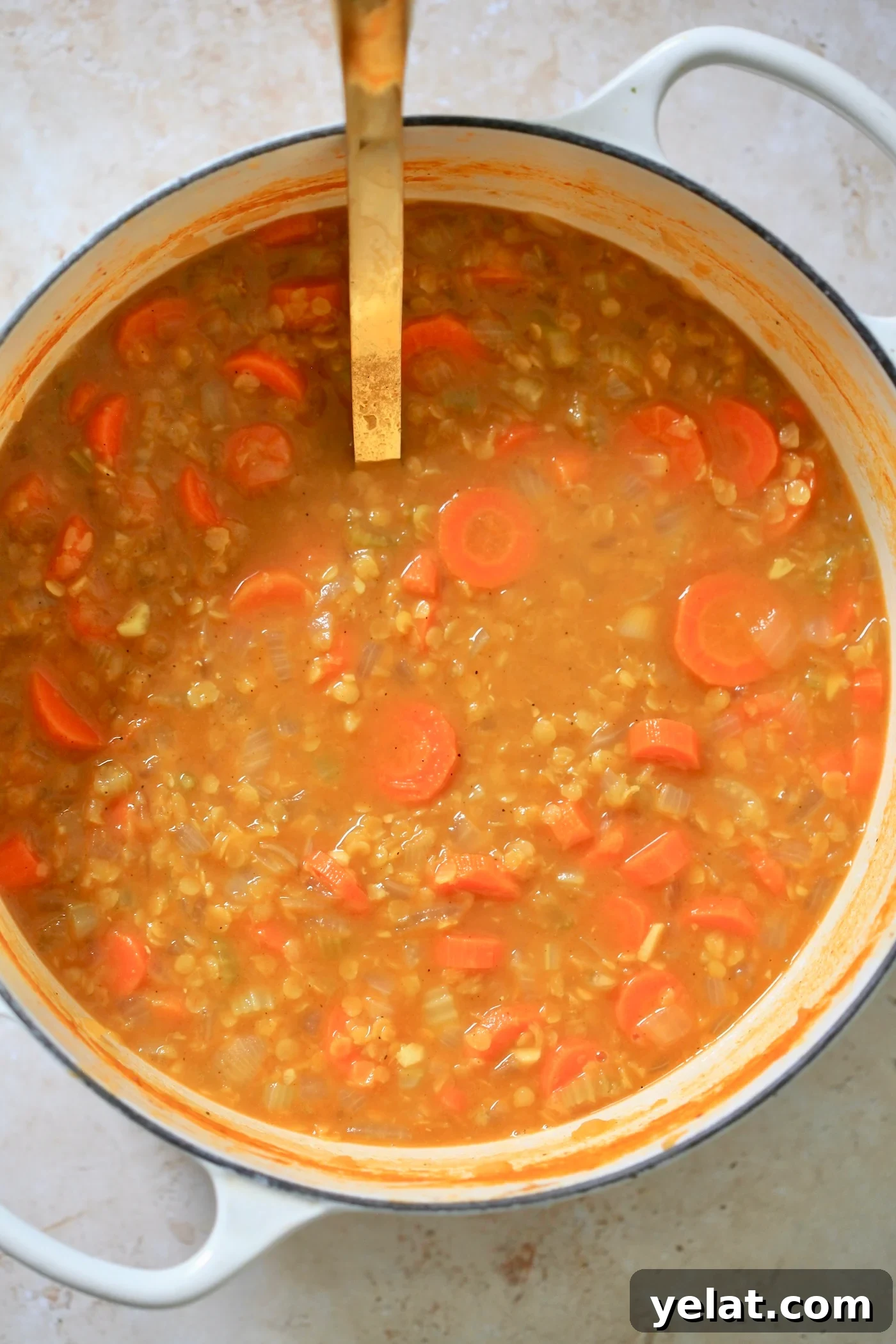 Hearty Carrot and Red Lentil Soup Recipe for Comfort and Flavor 6 red lentil and carrot soup in pot.