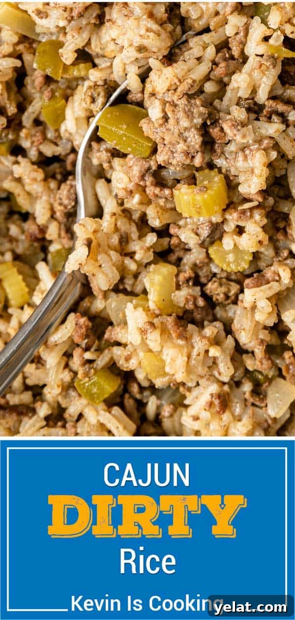 Authentic Cajun Dirty Rice Recipe: Flavorful One-Pot Meal 9 titled image for Pinterest (and shown): Cajun Dirty Rice Recipe