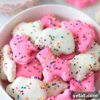 bowl of pink and white circus animal cookies