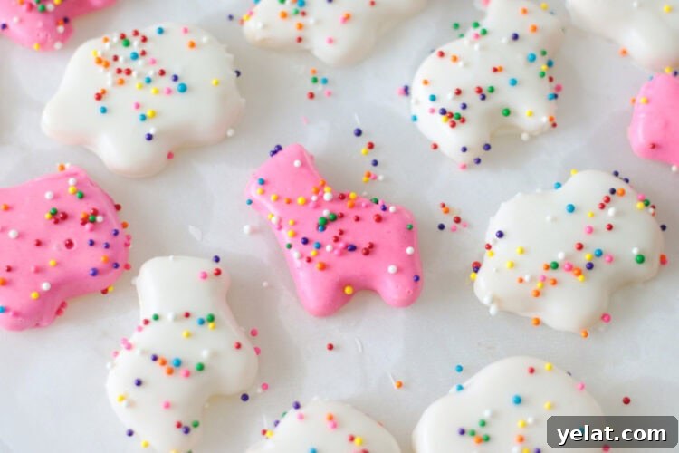 Homemade Circus Animal Cookies Recipe for Crunchy Iced Treats 3 circus animal cookies on parchment paper