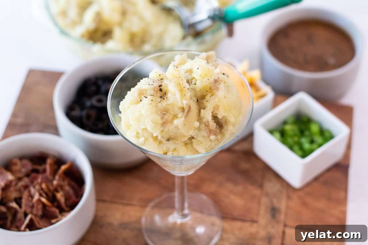 Loaded Mashed Potato Bar Ideas with Toppings and Mashtini Recipes 5 mashed potato bar with martini glasses