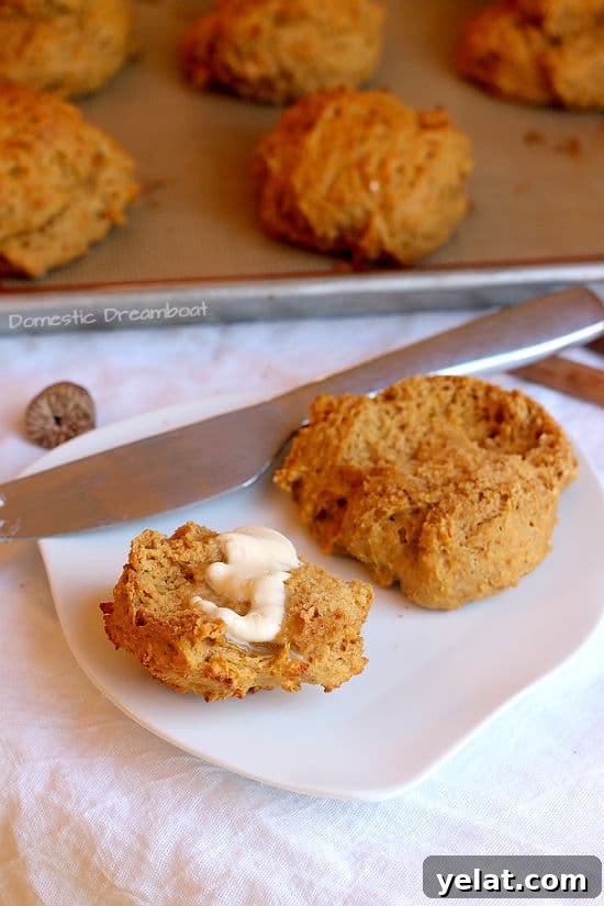 Sweet Potato Drop Biscuits on plate with butter