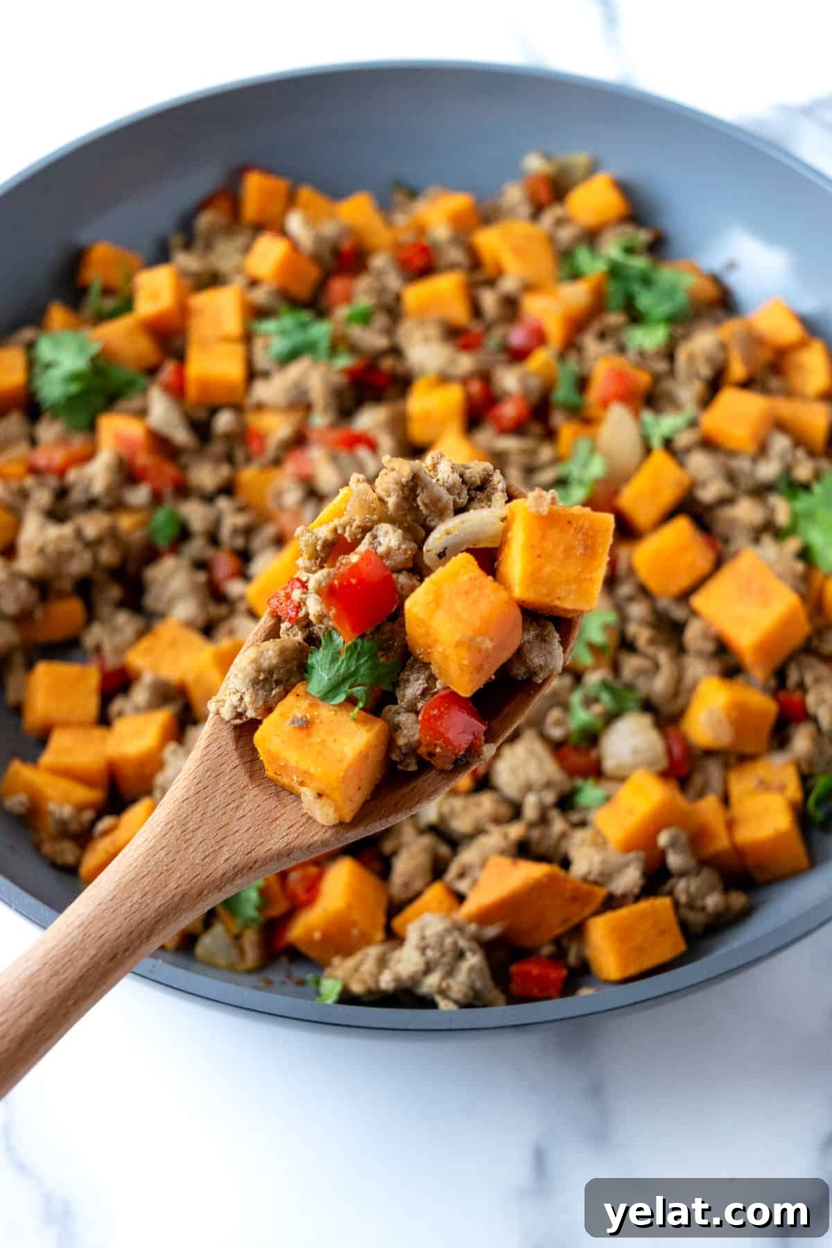 Sweet Potato and Turkey Hash with Spinach & Herbs 7 A Wooden Spoonful of Ground Turkey Hash with Sweet Potatoes.