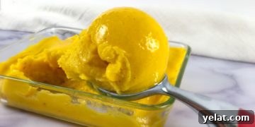 Sugar-Free Mango Frozen Treat: Creamy Dairy-Free Ice Cream Alternative 6 Scooped dairy-free mango ice cream