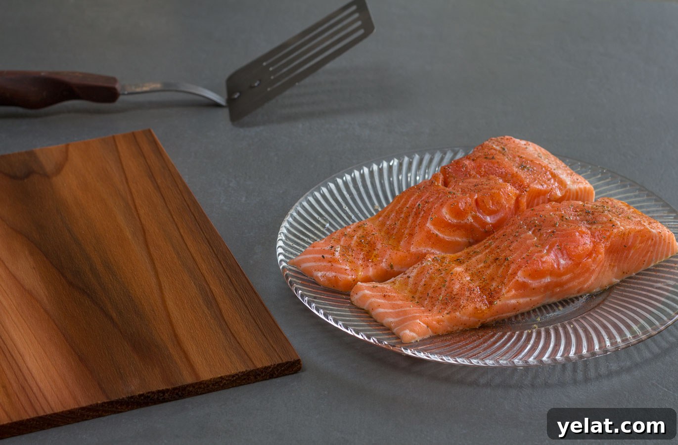 Planked Salmon with Pistachio-Tarragon and Lavender Gremolata 4 Soaked cedar plank ready for salmon