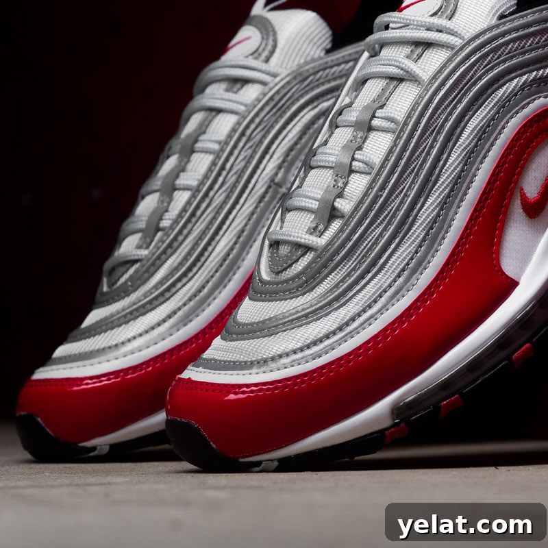 Nike Air Max 97 Pure Platinum/University Red - closeup