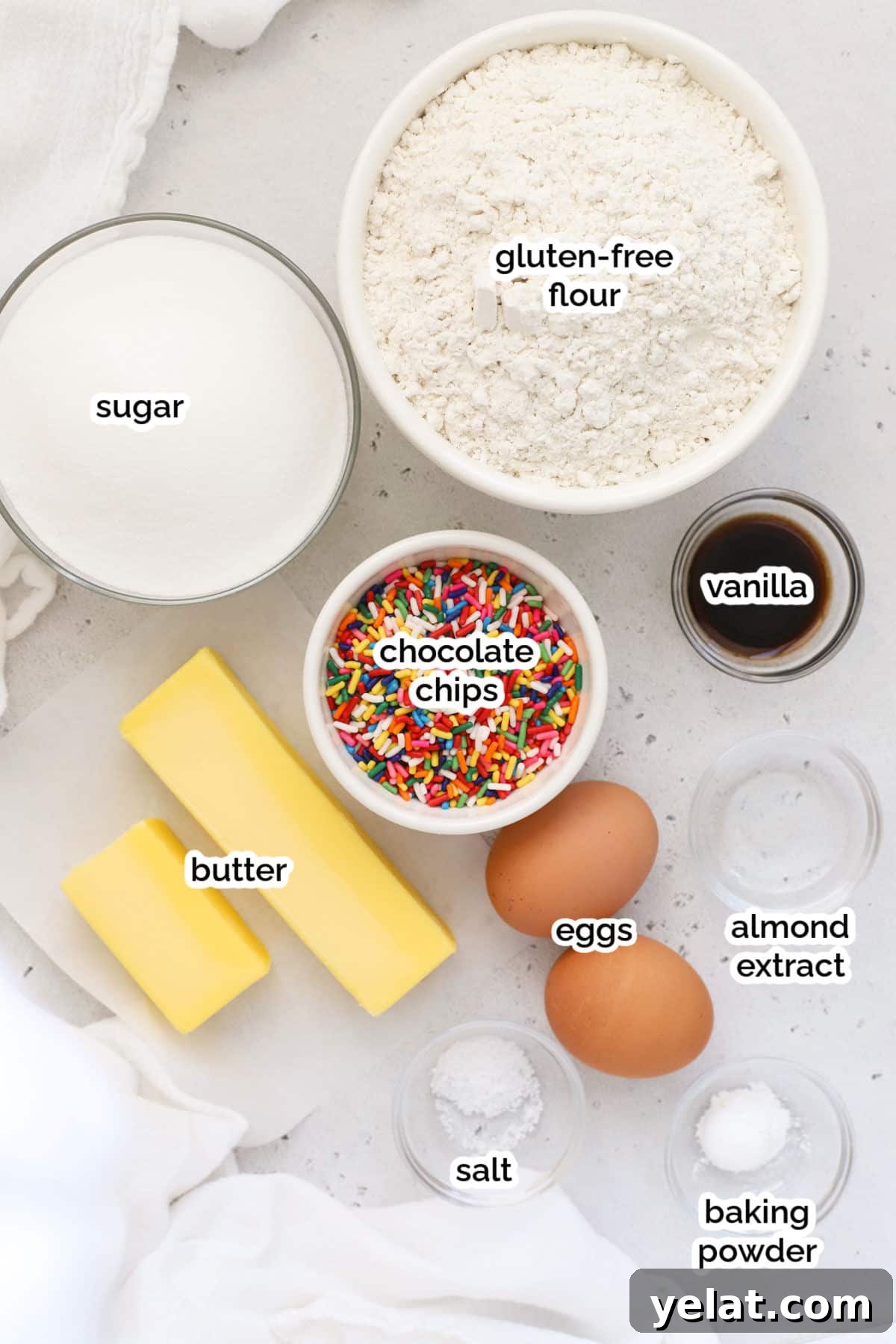 ingredients for gluten-free sprinkle sugar cookies