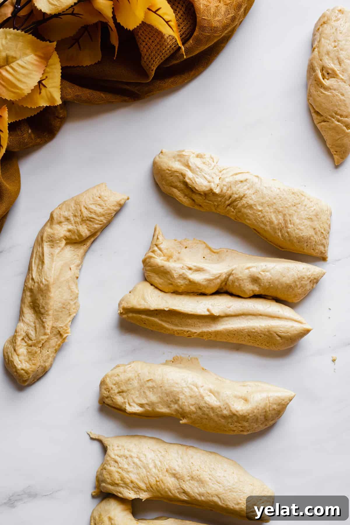 Dough pieces cut into 8 strips.