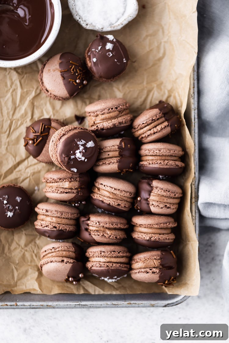 Triple Chocolate Macarons Recipe: Rich, Decadent French Cookies 4 macaron mixture