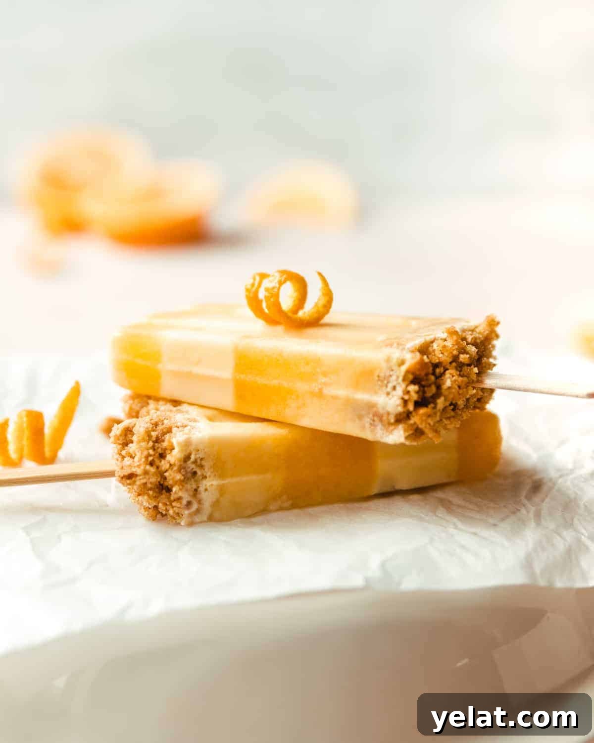 Creamsicle Ice Pops with Graham Cracker Crumble 3 Add a touch of crunch to your creamsicles with this graham cracker crumble.