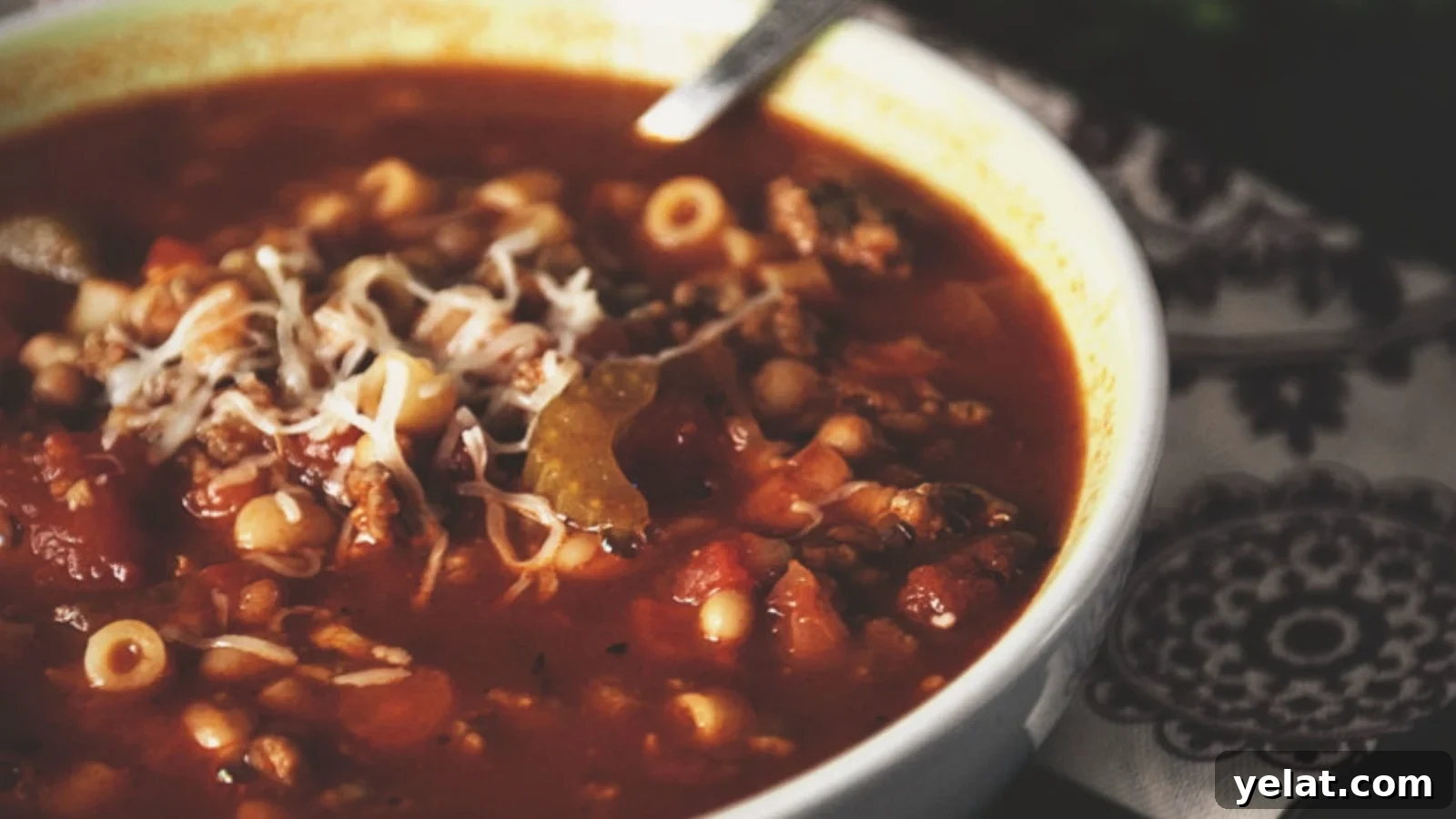 Pasta e fagioli copycat loaded with beans and vegetables.