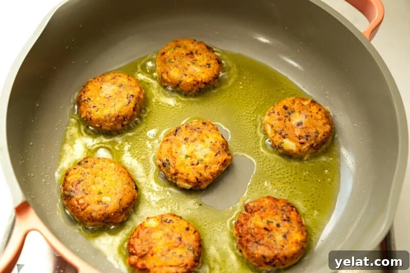 Close-up of a golden black-eyed pea patty