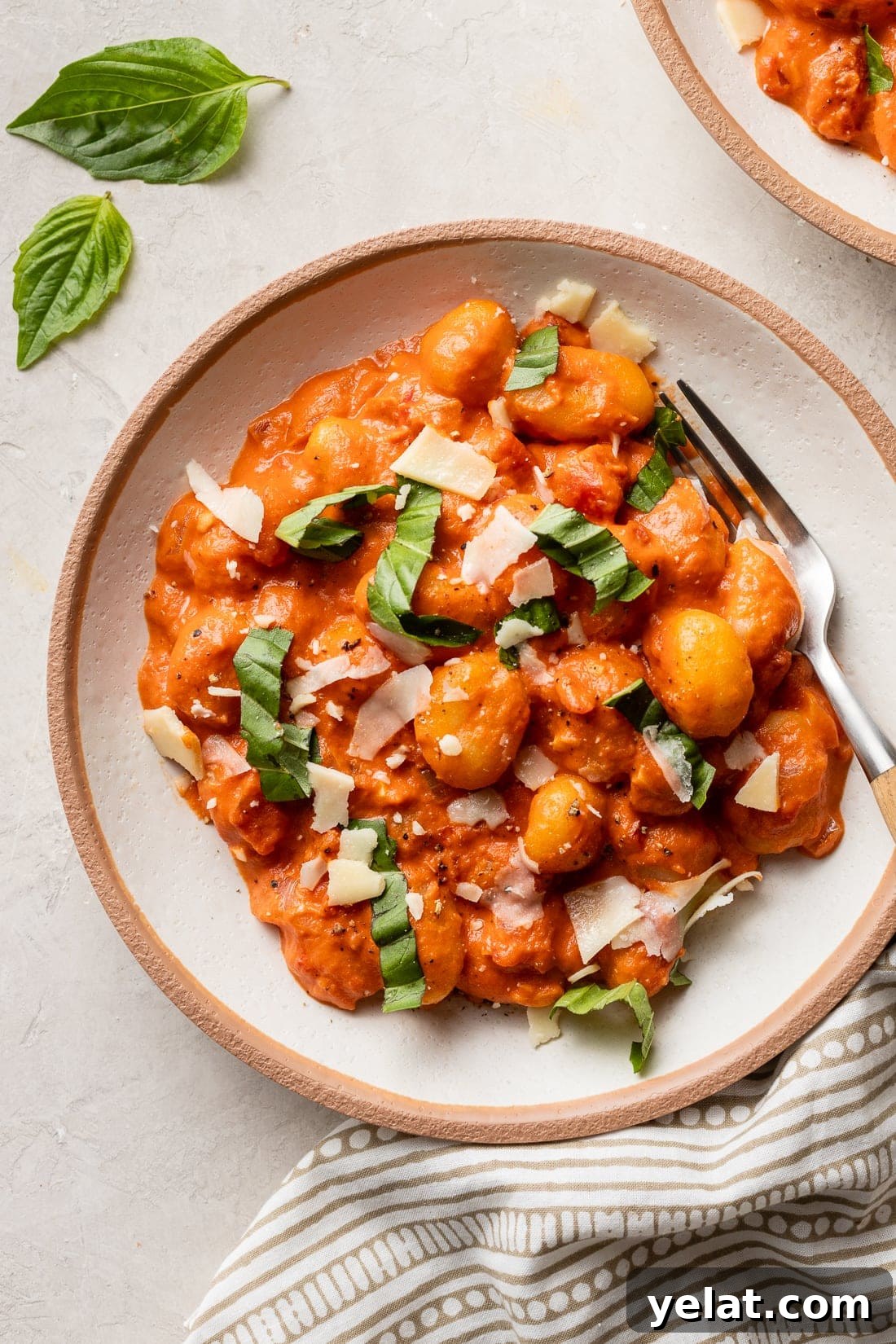 Creamy Gnocchi alla Vodka Recipe for Cozy Weeknight Dinners 4 Close-up of gnocchi alla vodka with Parmesan and basil.