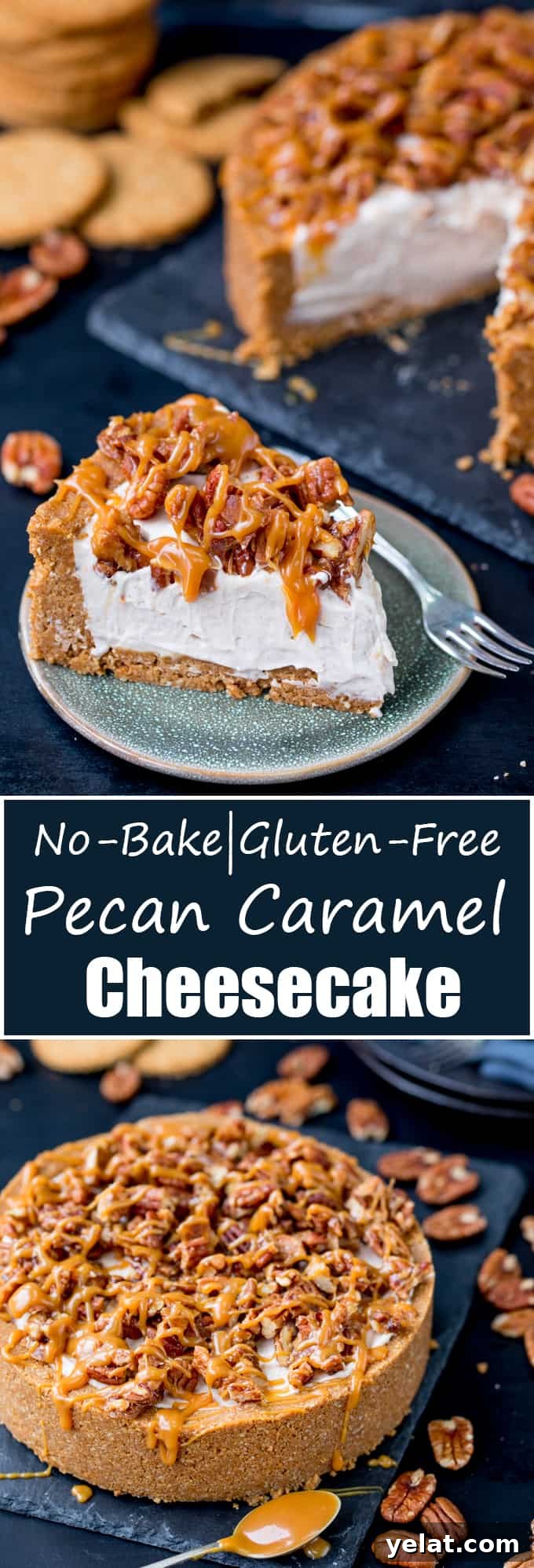 This Winter Spiced Pecan Caramel Cheesecake is an ideal dish for a celebration party table! It's also make ahead, no bake and gluten free!